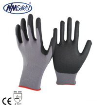 NMSAFETY 15 guage mousse noire nitrile doublure de nylon gants de travail